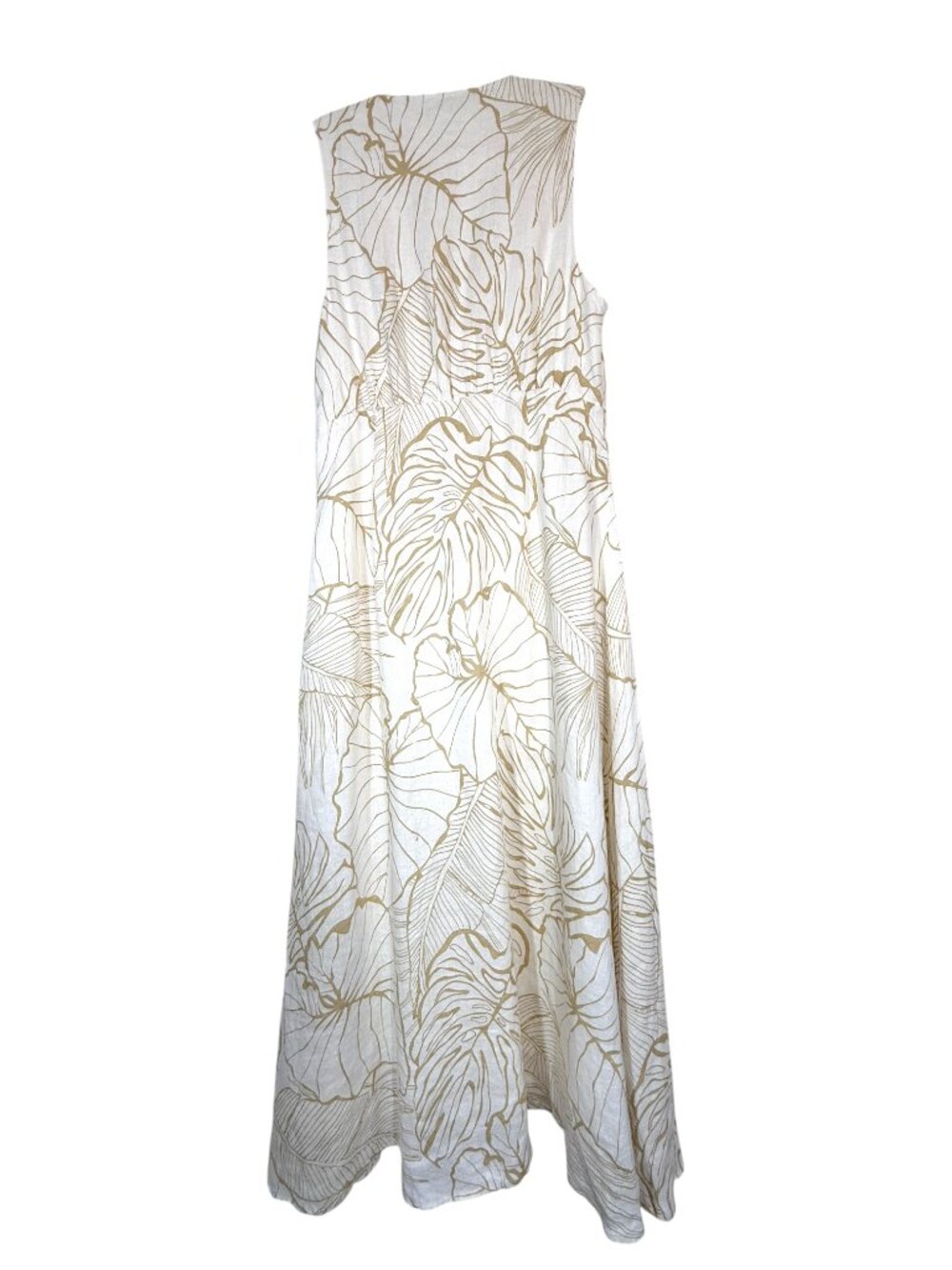 Magaschoni Linen Tropical Leaf Midi Dress Size 6 Ivory Beige Resort Coastal - Picture 3 of 10
